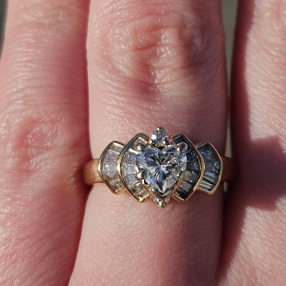 14K Yellow Gold 1/2CT Heart Cut Diamond Staircase Engagement Ring Size 7